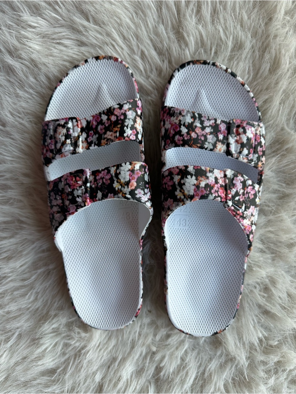 Women’s Floral Double-Strap Slide 11 Sandals Black / Pink beach EU 42-43